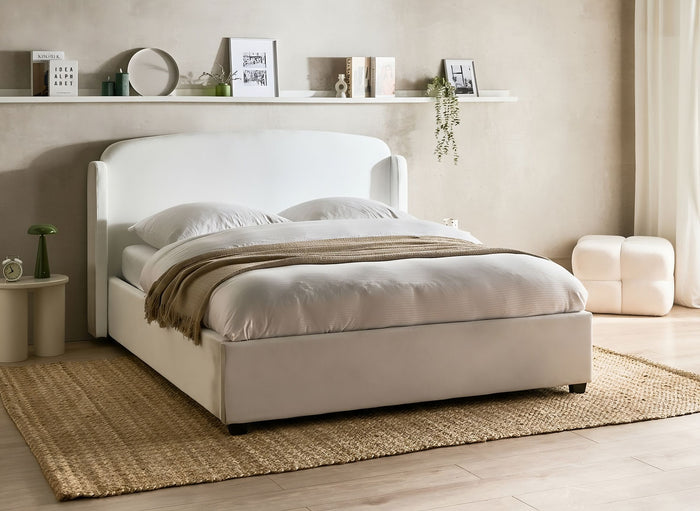 Beliani-BERNAY-Bed opbergruimte -Gebroken wit-160 x 200 cm-Polyester