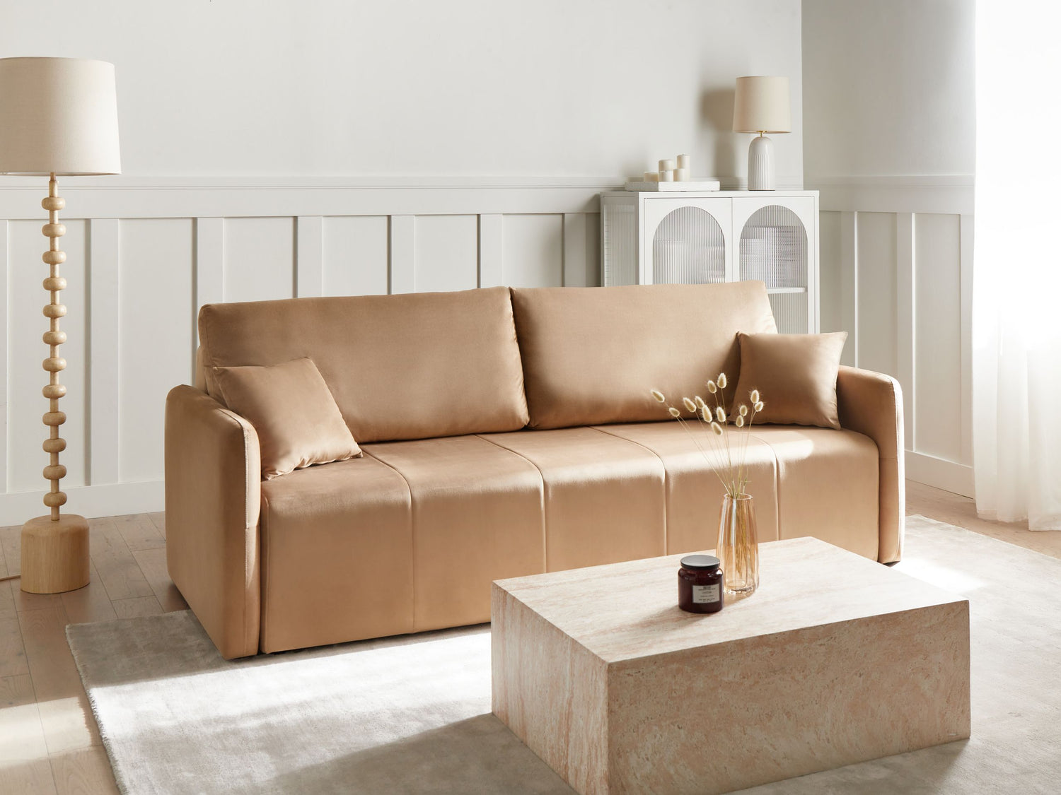 Beliani - EGGE - Driezitsbank - Lichtbruin - Fluweel