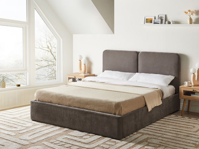 Beliani-ARBOIS-Bed met opbergruimte-Taupe-160 x 200 cm-Polyester