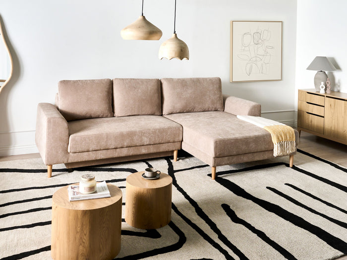 Beliani-NUBORG-Hoekslaapbank 3-zits-Lichtbruin-Linkszijdig-Chenille