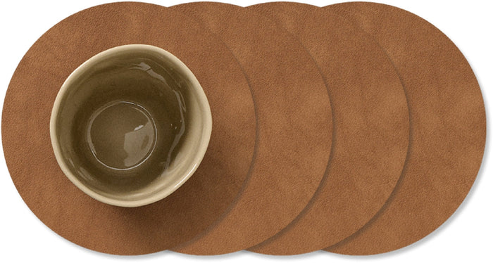 LIND DNA Onderzetters Nupo - Leer - Nature - ø 10 cm - 4 Stuks