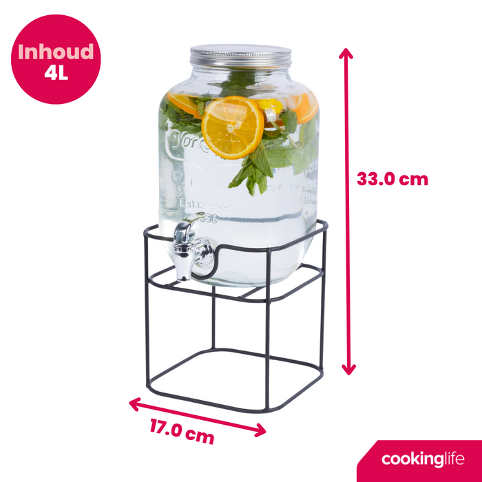 Cookinglife Drankdispensers met Kraantjes en Houders - 2 x 4 Liter