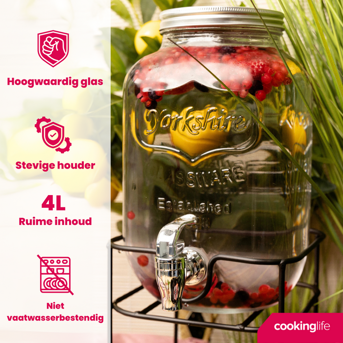 Cookinglife Drankdispenser met Kraantje en Houder - 4 liter
