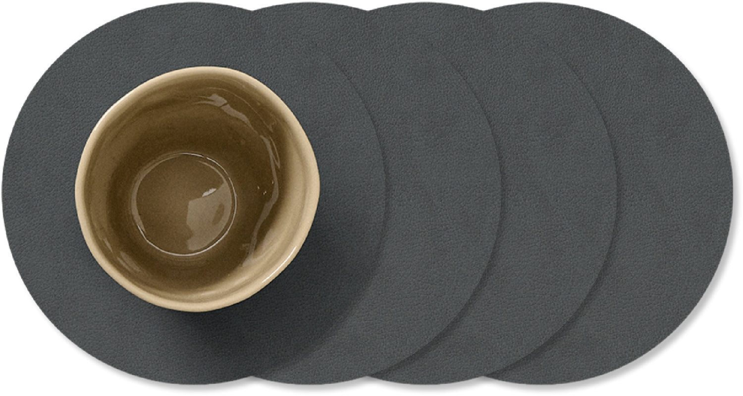 LIND DNA Onderzetters Nupo - Leer - Anthracite - ø 10 cm - 4 Stuks