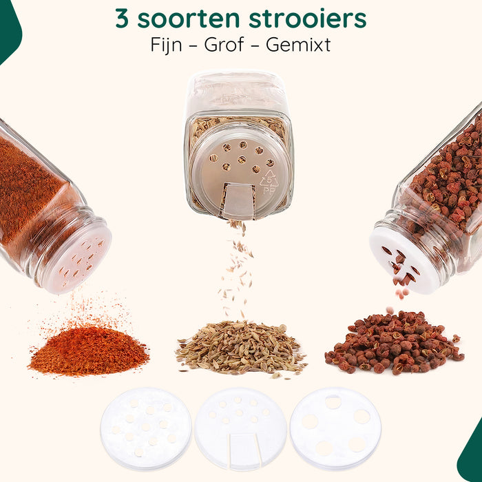 XIVADA Glazen kruidenpotjes vierkant - Stickers - Zwart - 24 stuks