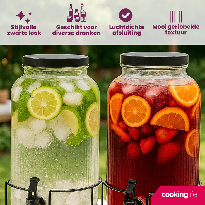 Cookinglife Drankdispenser met Kraantjes en Houders - 2 x 5.5 liter