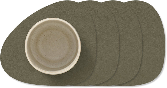 LIND DNA Onderzetters Nupo - Leer - Army Green - 13 x 11 cm - 4 Stuks