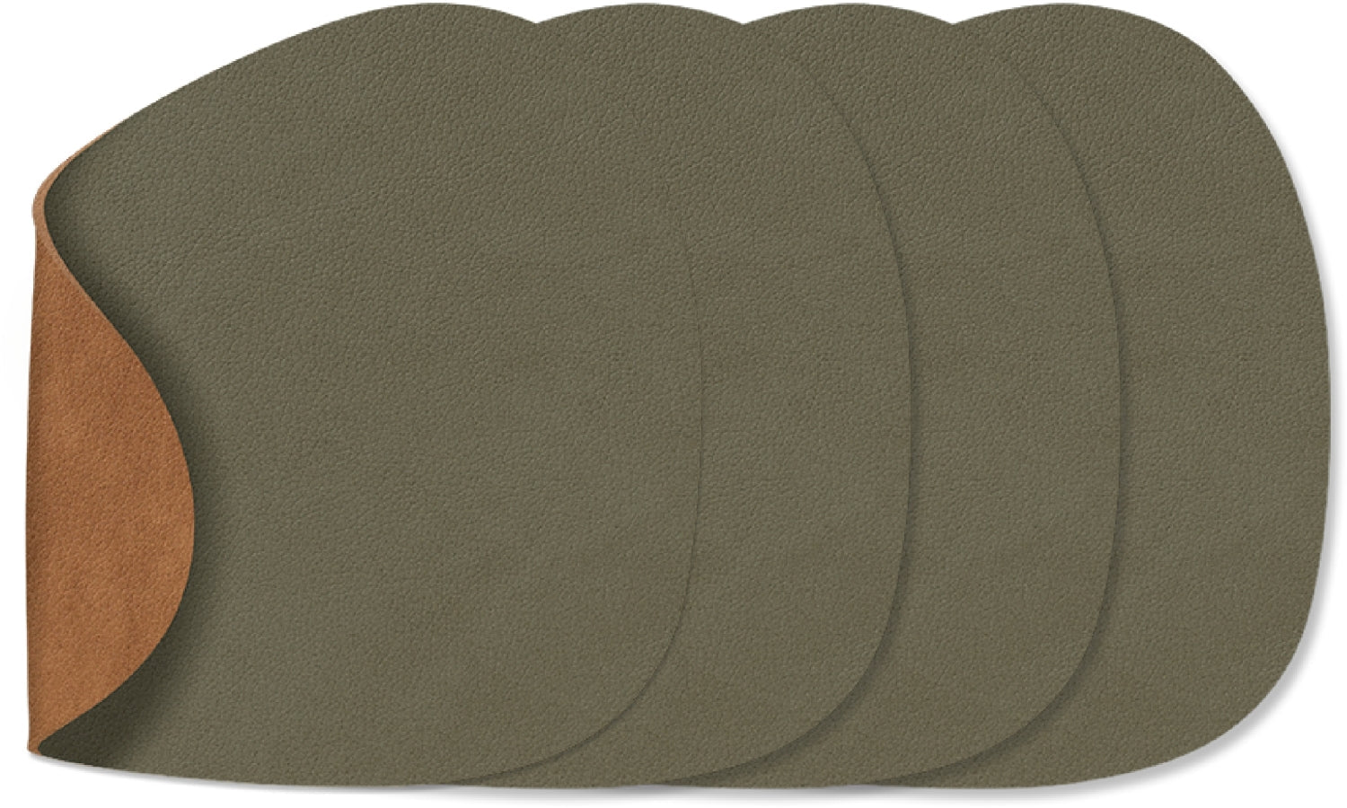 LIND DNA Onderzetters Nupo - Leer - Army Green | Nature - dubbelzijdig - 13 x 11 cm - 4 Stuks
