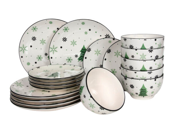 Studio Tavola Kerstservies - Aardewerk - Groen 16-delig | 4 personen