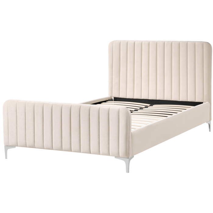 Beliani - LUNAN - Tweepersoonsbed - Beige - 120 x 200 cm - Fluweel