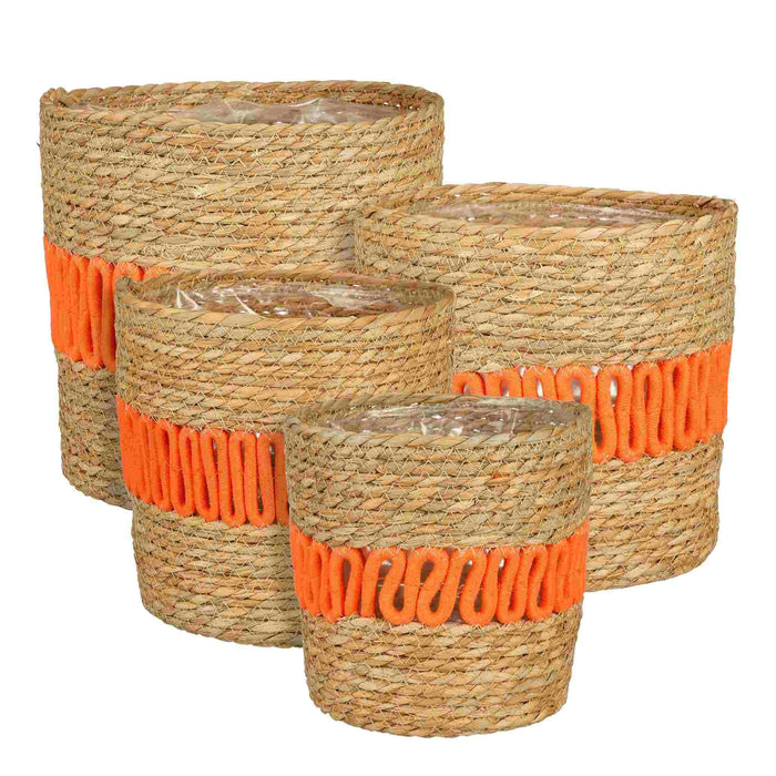 Mica Decorations Mand Fernandez - 25x25x25 cm - Zeegras - Oranje - Set van 4