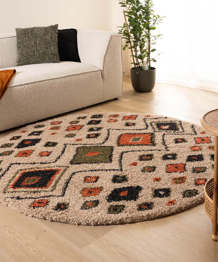 Boho&me Rond hoogpolig vloerkleed bohemian Artisan - beige|multi - 280