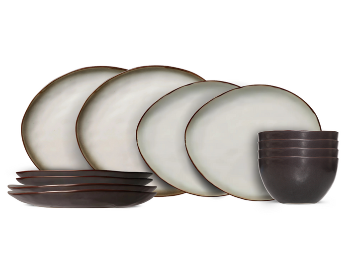 Cosy & Trendy Serviesset Plato Mat Organisch 12-Delig | 4 personen - 4 dinerborden, 4 ontbijtborden en 4 kommen