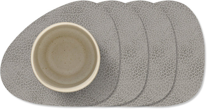LIND DNA Onderzetters Hippo - Leer - Anthracite Grey - 13 x 11 cm - 4 Stuks