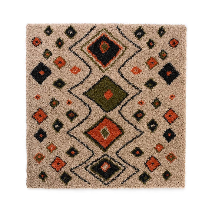 Boho&me Vierkant hoogpolig vloerkleed bohemian Artisan - beige|multi -