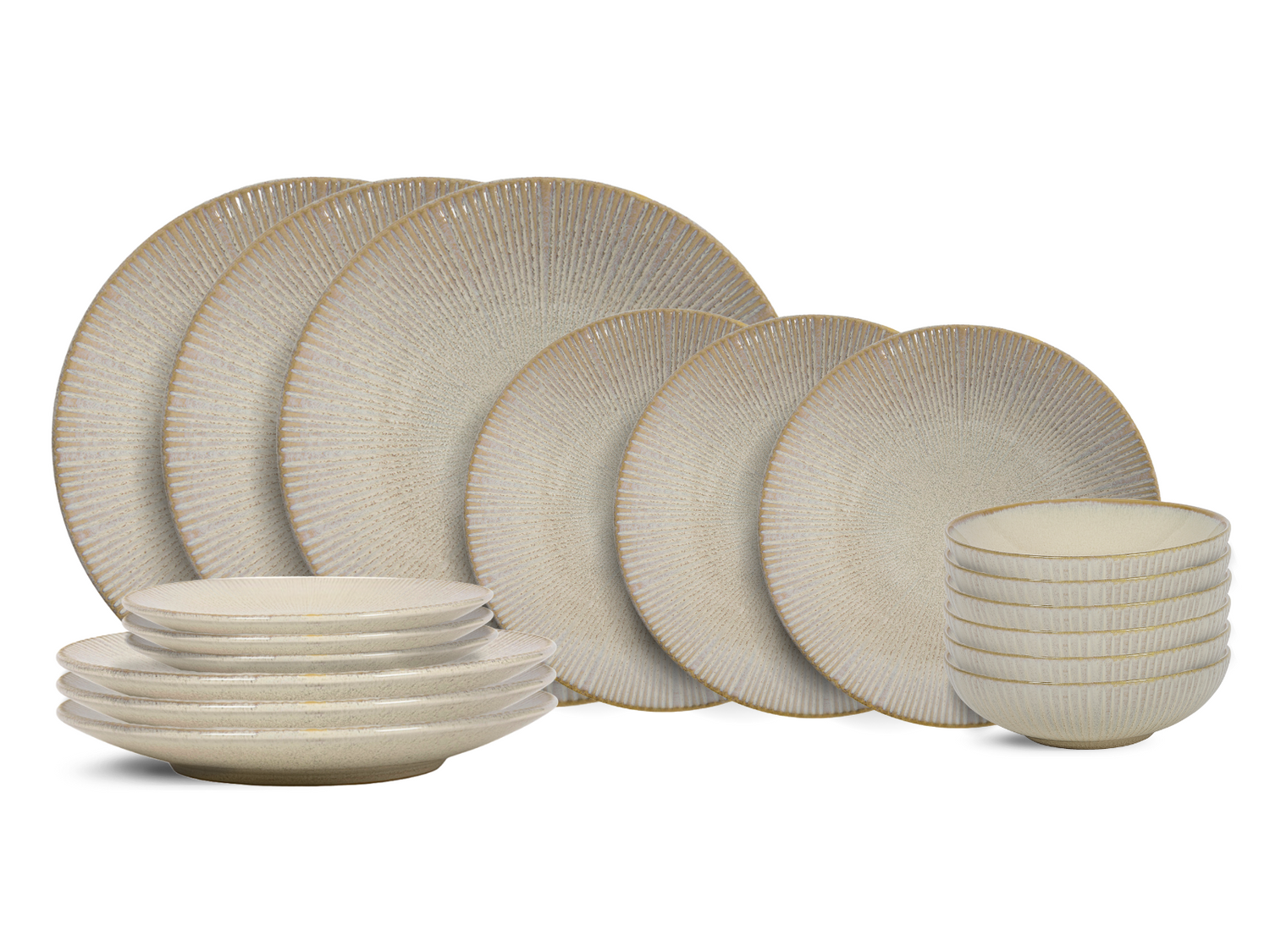 Cookinglife Serviesset Coastal Lines Ocean Beige 18-delig | 6 personen - 6 dinerborden, 6 ontbijtborden en 6 kommen