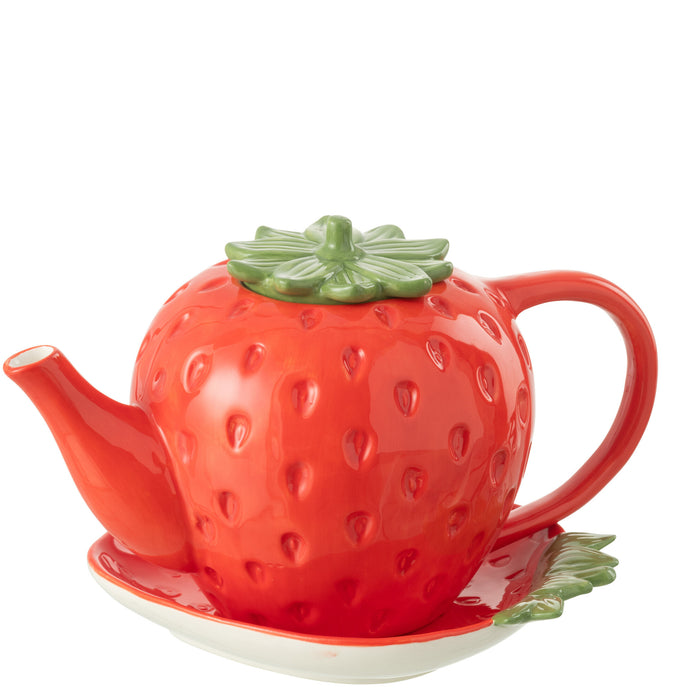 J-Line theepot Aardbei Dolomiet - keramiek - rood