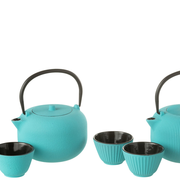 J-Line theepot - metaal - lichtblauw - 2 stuks