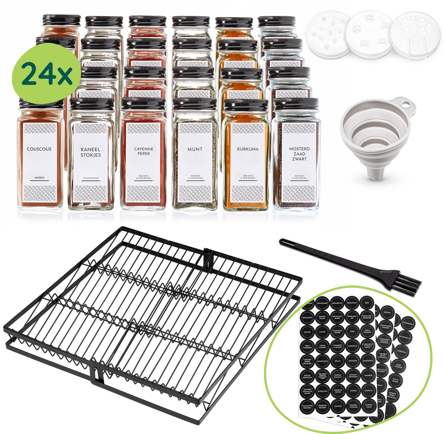 XIVADA Kruidenrek met 24 potjes - Organizer lade liggend - Met labels