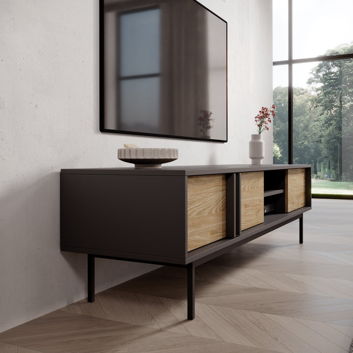 Meubella - Antigo - TV-Meubel - Eiken|Antraciet - 163 cm