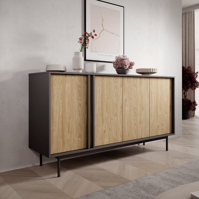 Meubella - Antigo - Dressoir - Eiken|Antraciet - 163x43x87 cm