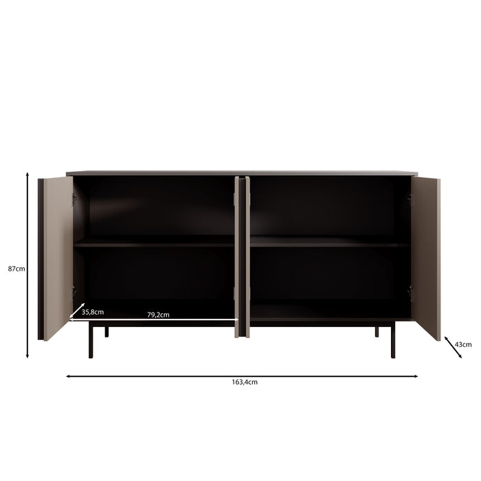 Meubella - Antigo - Dressoir - Eiken|Antraciet - 163x43x87 cm