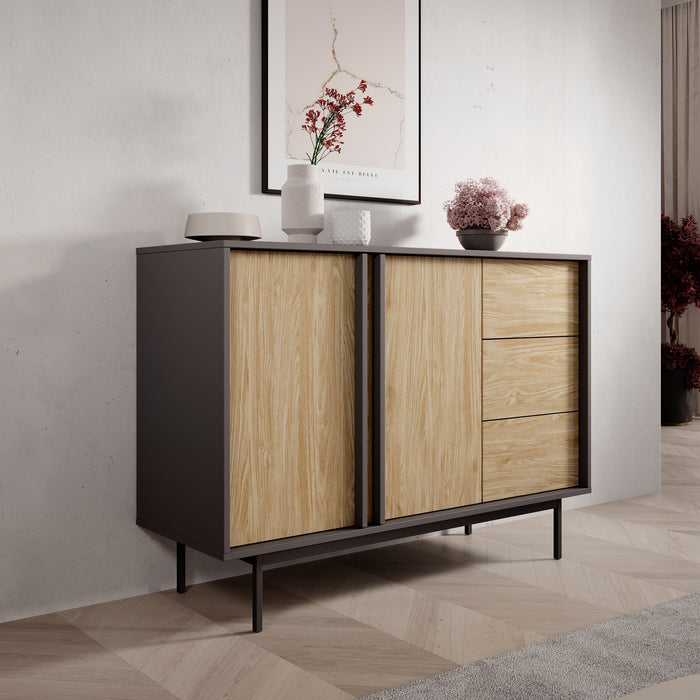 Meubella - Antigo - Dressoir - Eiken|Antraciet - 123x43x87 cm