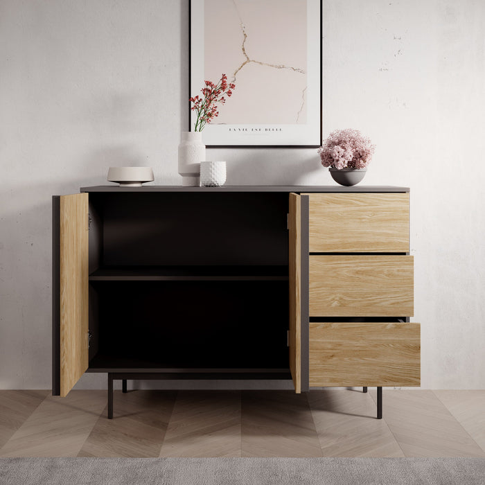Meubella - Antigo - Dressoir - Eiken|Antraciet - 123x43x87 cm