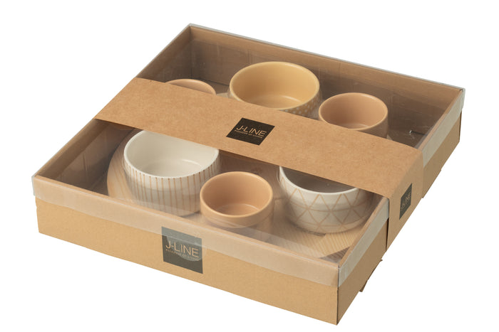 J-Line tapasplank 6 kommen + bambouschaal In Doos - keramiek