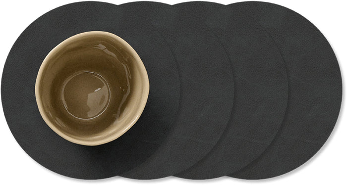 LIND DNA Onderzetters Nupo - Leer - Black - ø 10 cm - 4 Stuks