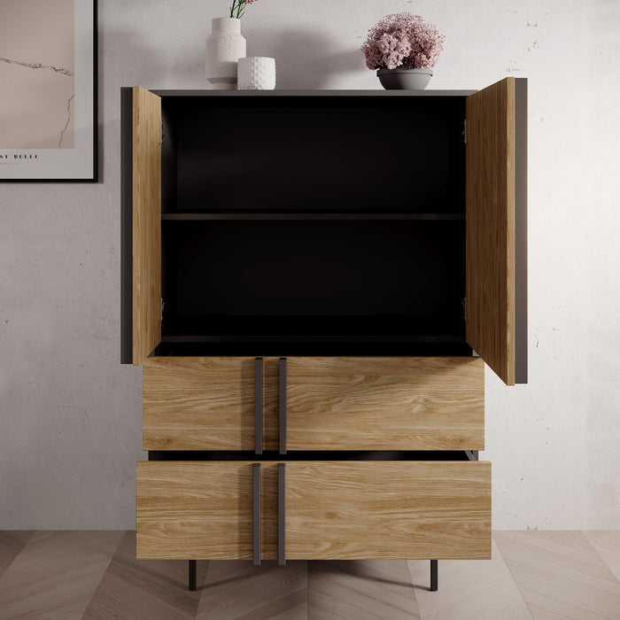 Meubella - Antigo - Dressoir - Eiken|Antraciet - 83x43x127 cm
