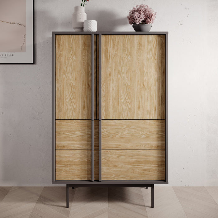 Meubella - Antigo - Dressoir - Eiken|Antraciet - 83x43x127 cm