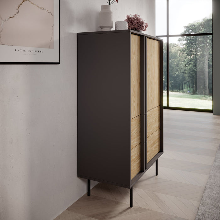 Meubella - Antigo - Dressoir - Eiken|Antraciet - 83x43x127 cm