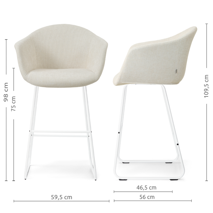 Nolon Nino-Otis Barkruk Cotton Beige - met Armleuning - Wit - 75 cm