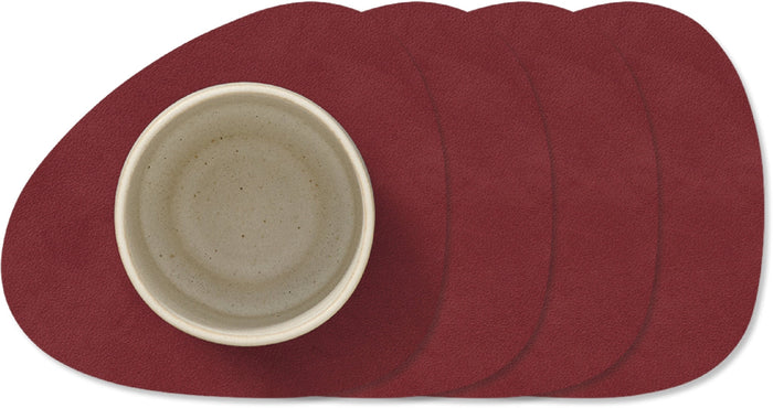 LIND DNA Onderzetters Nupo - Leer - Red - 13 x 11 cm - 4 Stuks