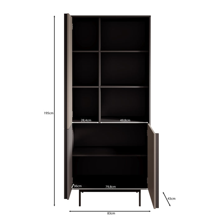 Meubella - Antigo - Boekenkast - Beige|Antraciet - 83x43x195 cm