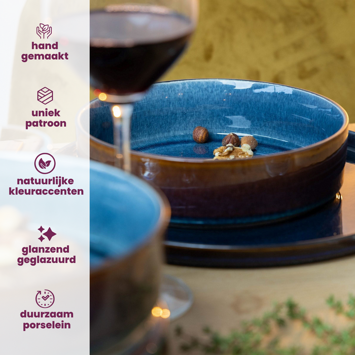 Cosy & Trendy Diepe Borden | Pastaborden - Quintana Blue ø 20 cm | H 5.2 cm - 4 Stuks