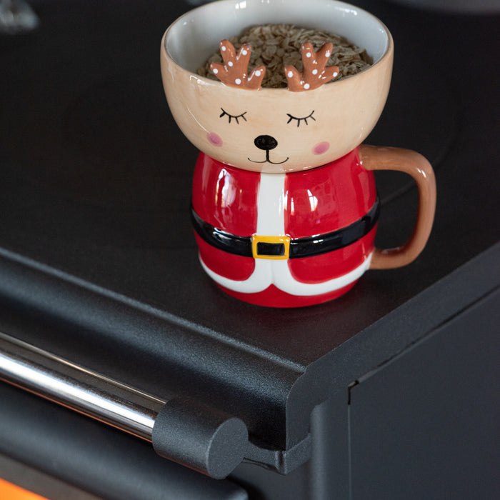 J-Line mok + schaal Rendier Dolomiet - keramiek - camel|rood