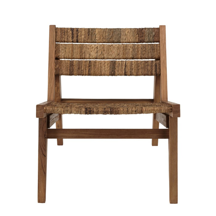 ALIDA - Fauteuil lounge en bois de teck recyclé assise en tissage
