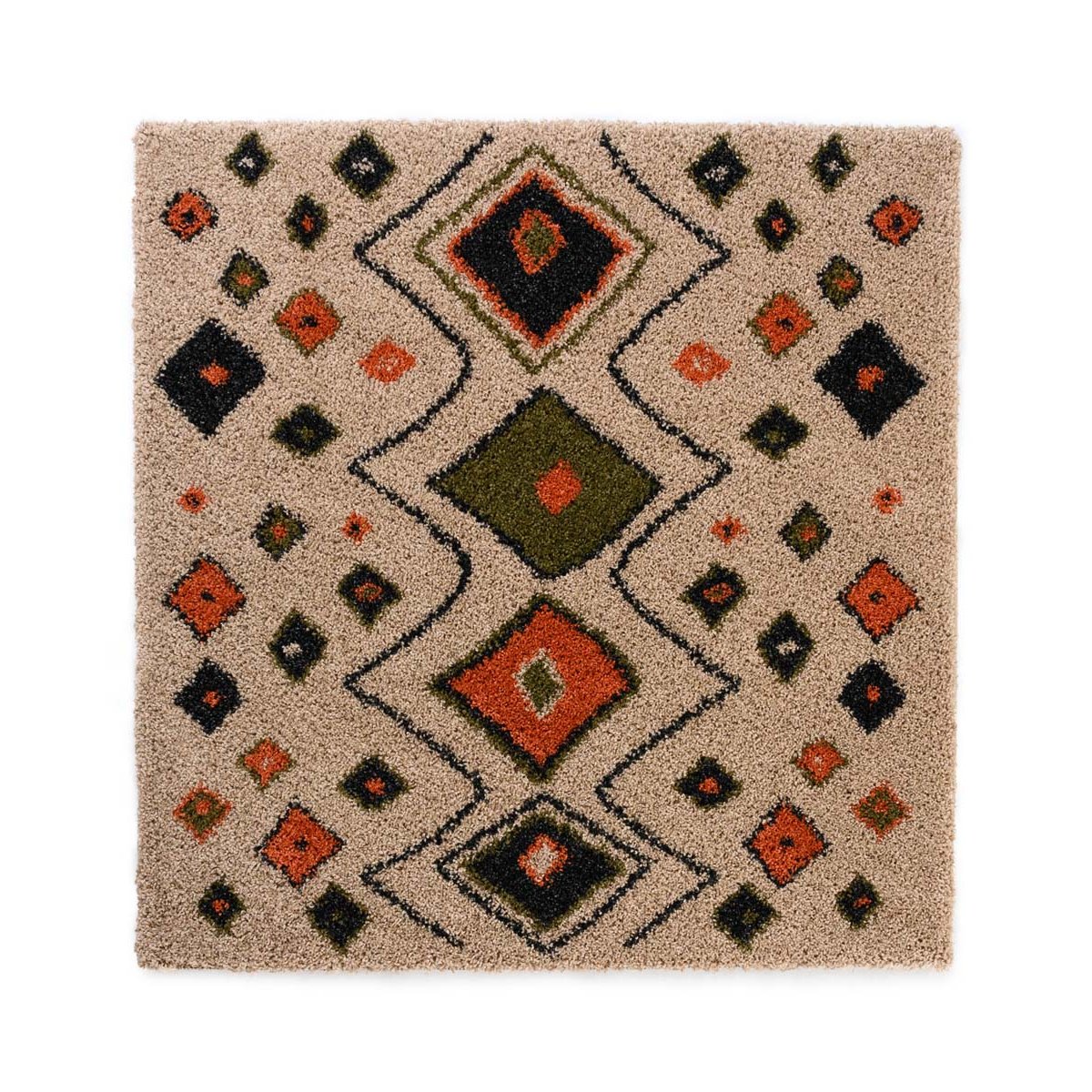 Boho&me Vierkant hoogpolig vloerkleed bohemian Artisan - beige|multi -