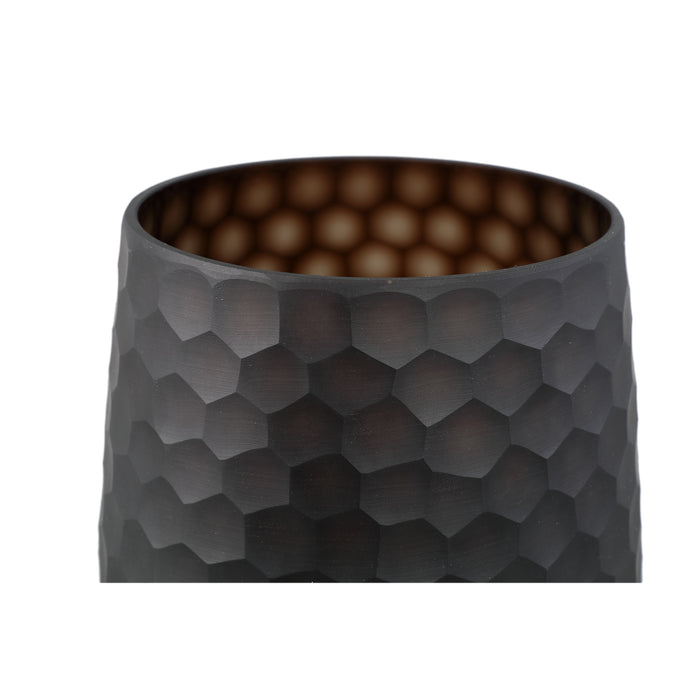 PTMD Eboney Brown Round Glass Vase Circle Pattern Low