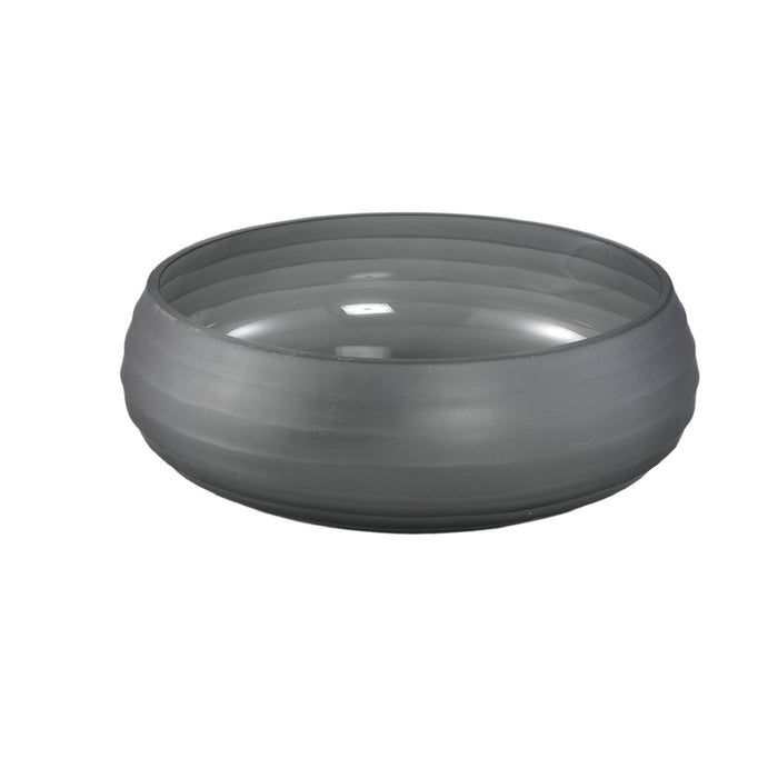 PTMD Nadah Grey Bowl Shaped Ribbed Glass Vase