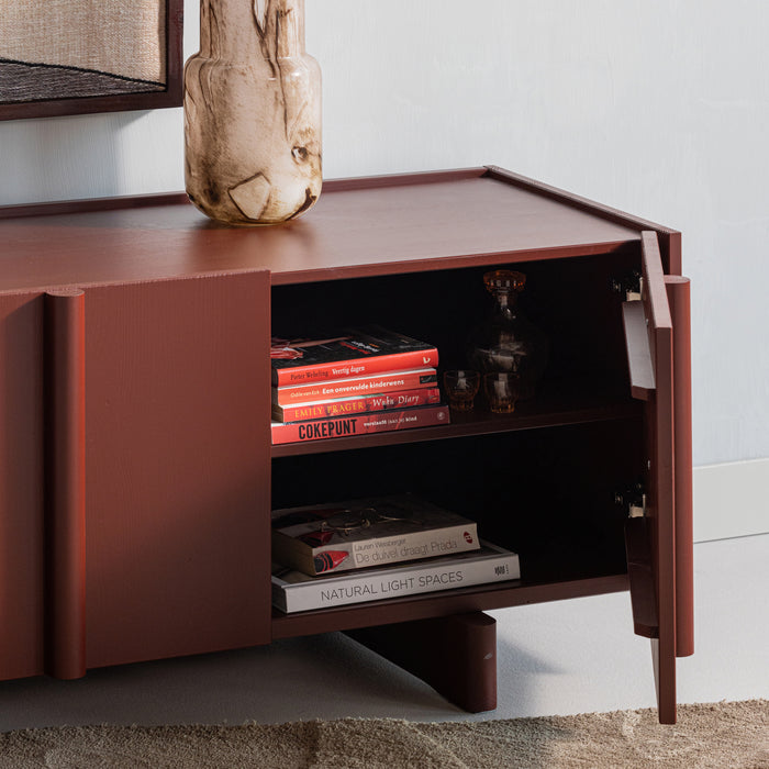 WOOOD x fonQ Basu Tv-meubel Grenenhout B 200 cm - Bordeauxrood