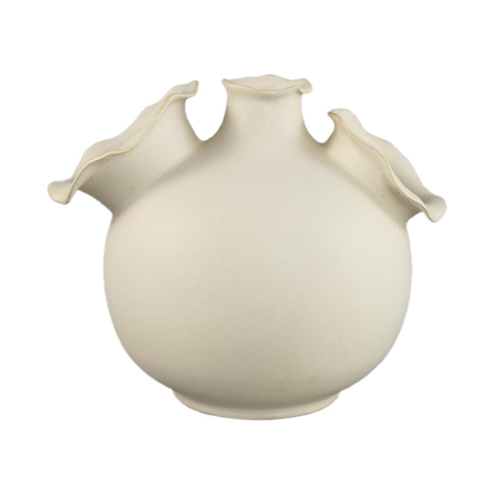 PTMD Umme Cream Round Glazed Ceramic Vase Wavy Edges M