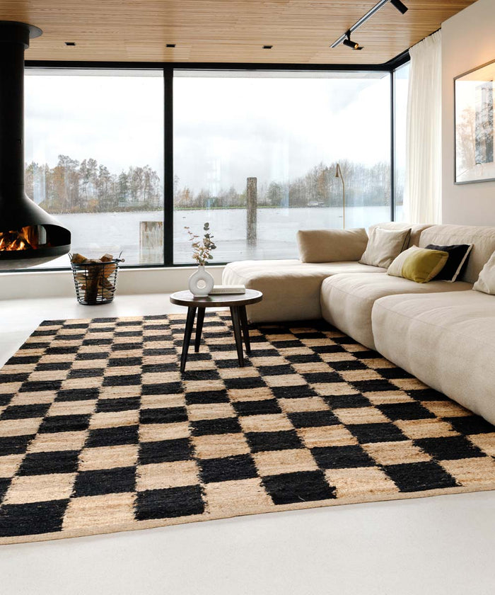 Boho&me Jute vloerkleed - Patch naturel|zwart - 160x230 cm