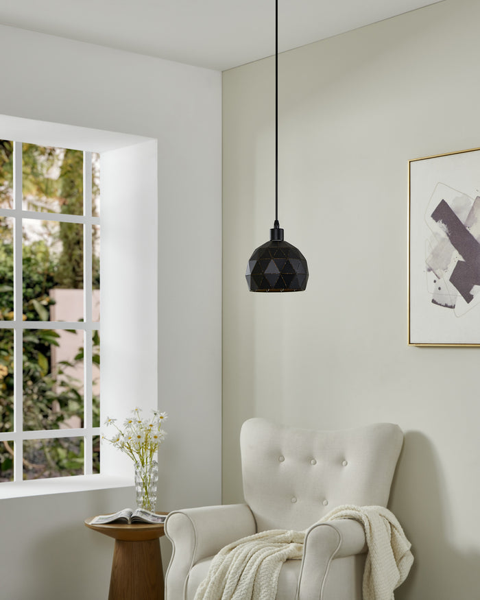 EGLO Roccaforte Hanglamp - 1 lichts - Ø17 cm - E14 - Zwart - Goud