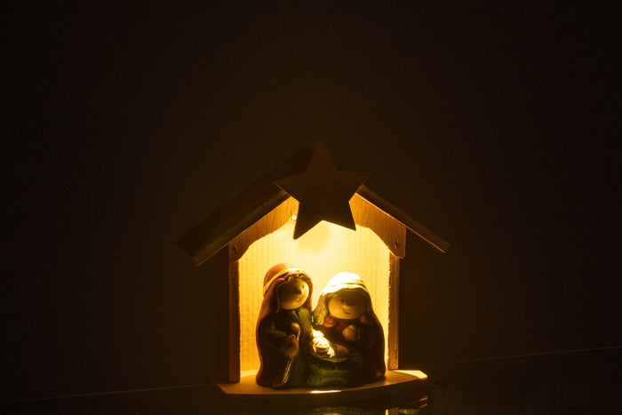 J-Line decoratie kerststal - porselein - mix - small - LED lichtjes