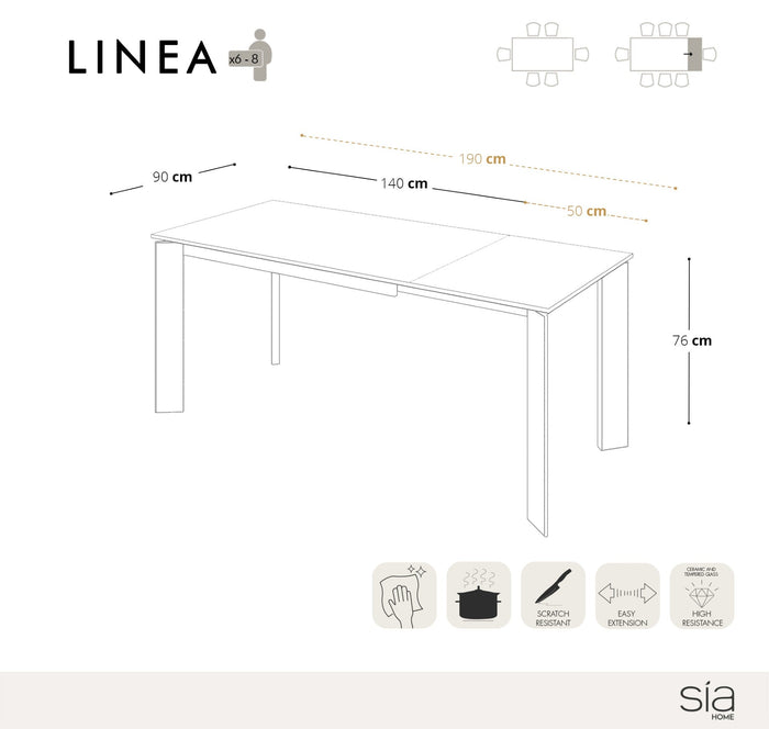 6-8 persoons uitschuifbare tafel in travertin met zwarte poten 140cm