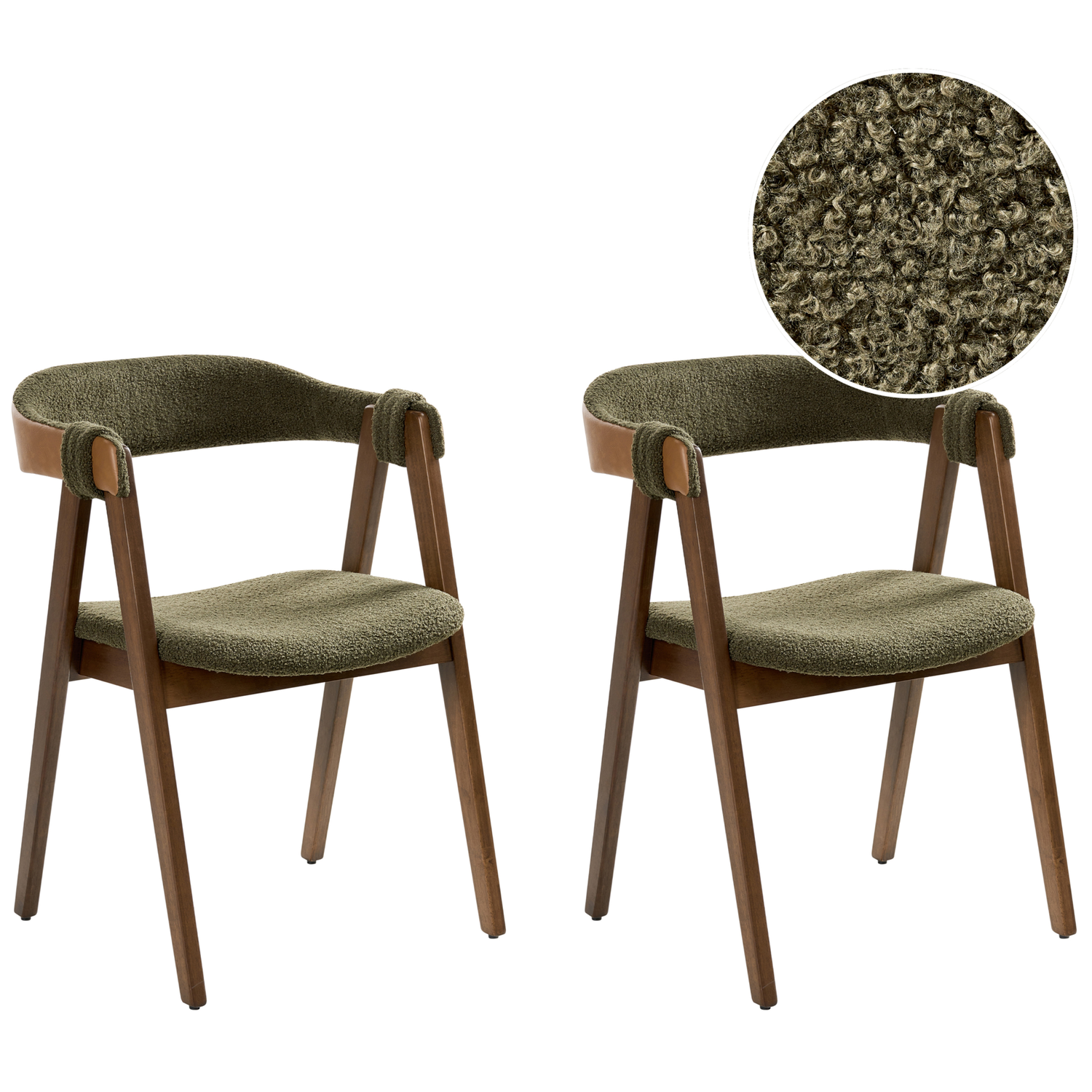 Beliani - DAY - Eetkamerstoel set van 2 - Donkerbruin|Groen - Bouclé