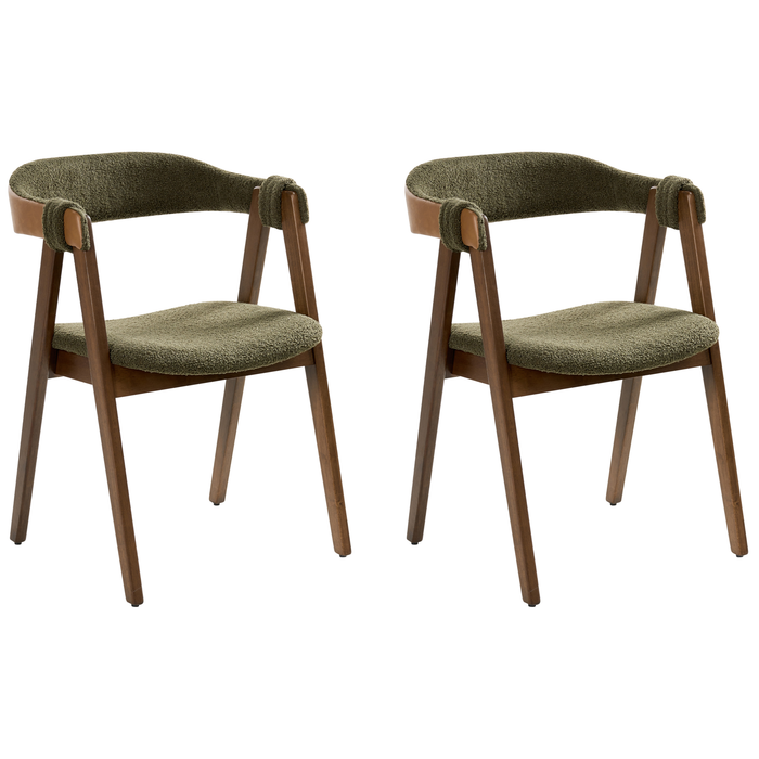 Beliani - DAY - Eetkamerstoel set van 2 - Donkerbruin|Groen - Bouclé